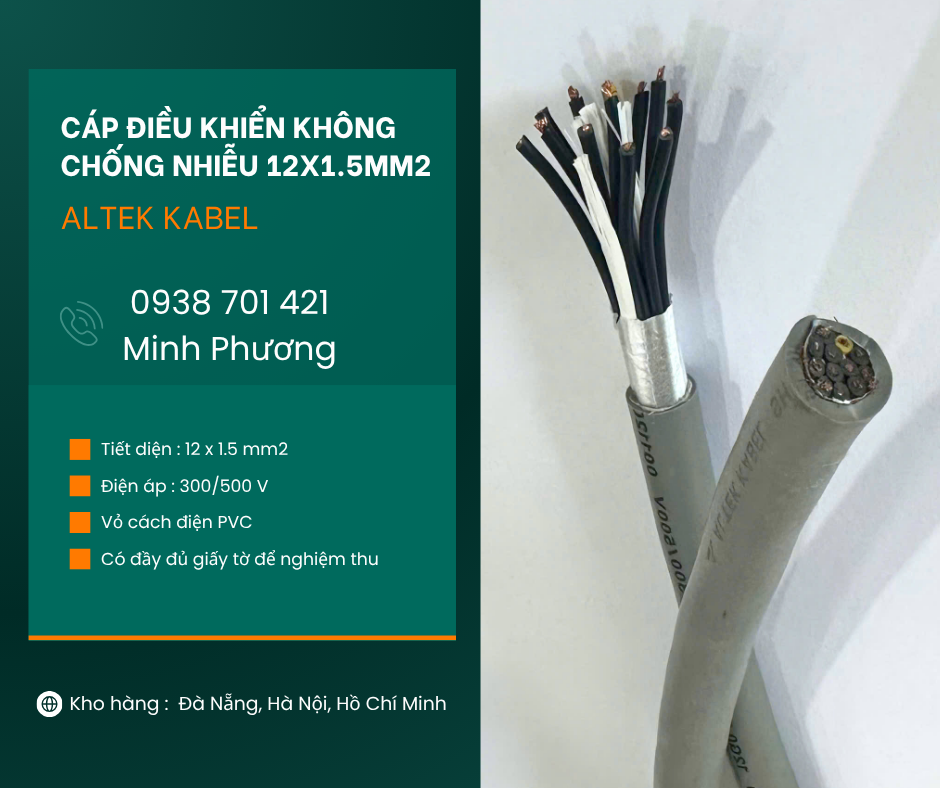 Cáp điều khiển không chống nhiễu 12x1.5mm2 chính hãng Huế, Thanh Hóa, Nghệ An